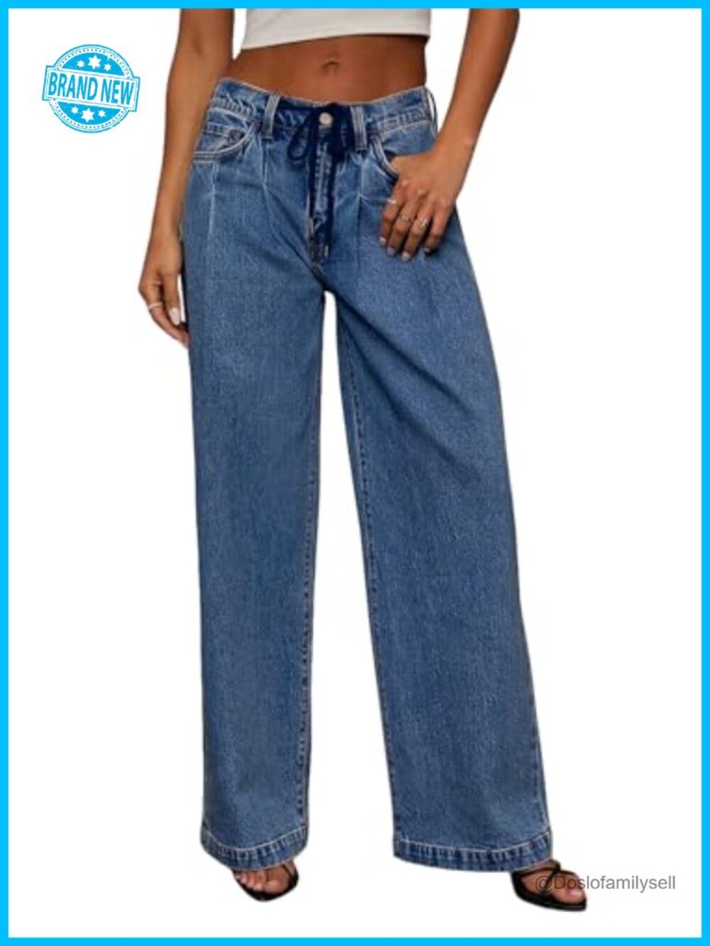 High Waisted Wide Leg Drawstring Jeans Baggy Stretchy Denim Pants